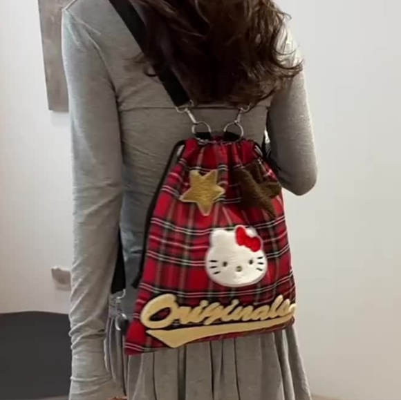 HELLO KITTY Plaid Drawstring Backpack NEW - Picture 7 of 8